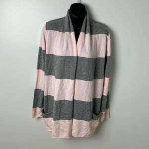 Pure Amici 100% Cashmere Open Cardigan Sweater Womens smallStriped Pink and Gray